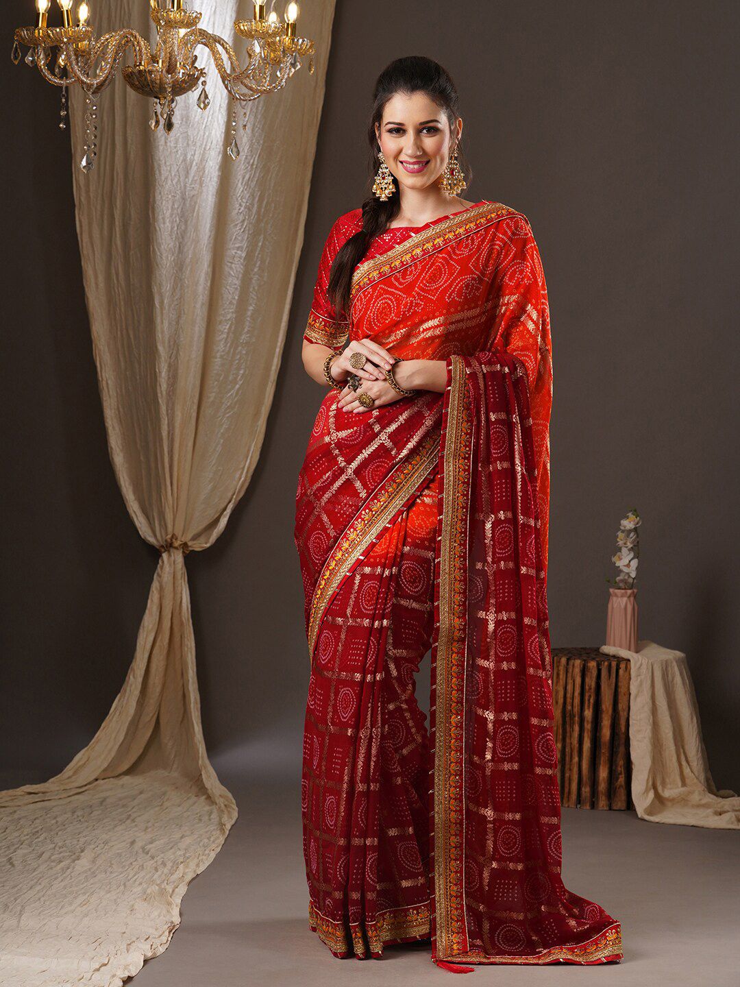 Mitera Bandhani Woven Design Pure Georgette Bandhani Saree Price in India