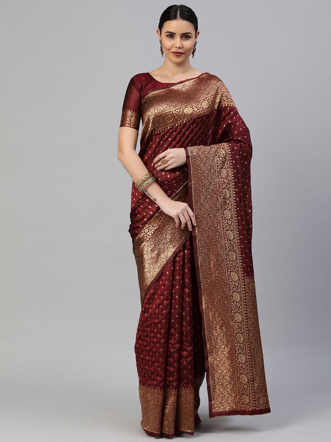KALINI Ethinic Woven Design Zari Banarasi Saree Price in India