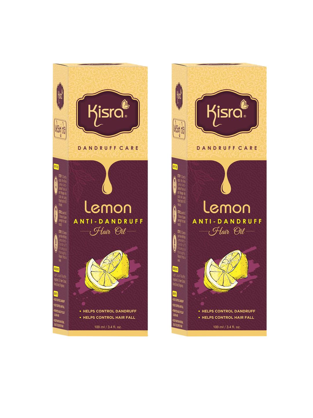 KISRA Set Of 2 Lemon Anti-Dandruff Hair Oil With Neem - 100ml Each