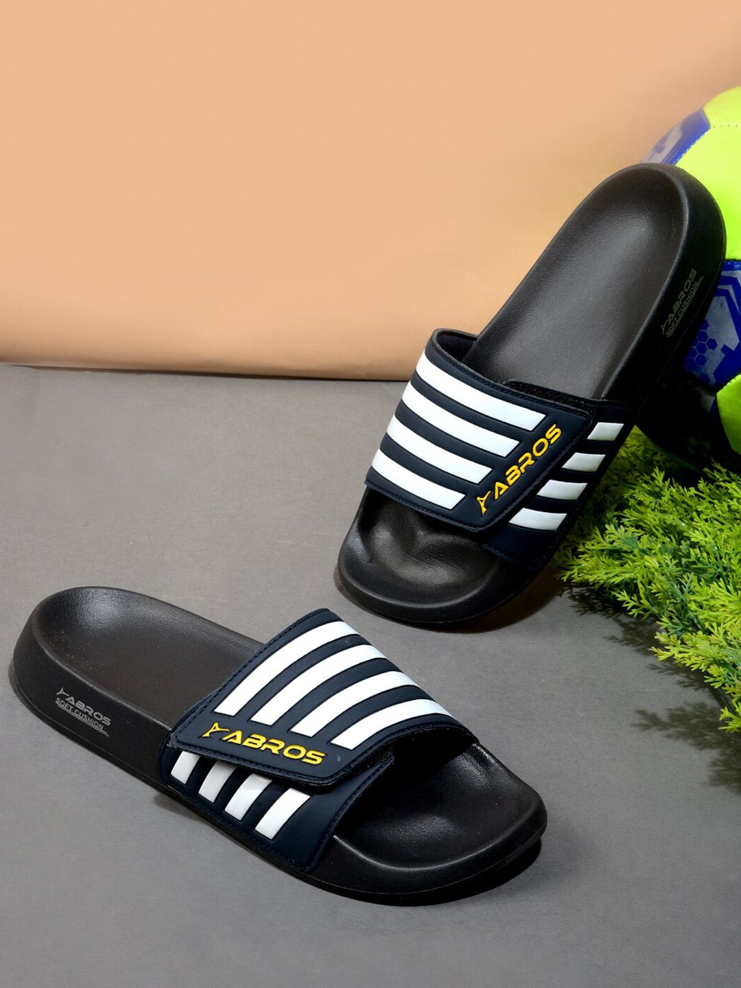 ABROS Men Striped Rubber Sliders