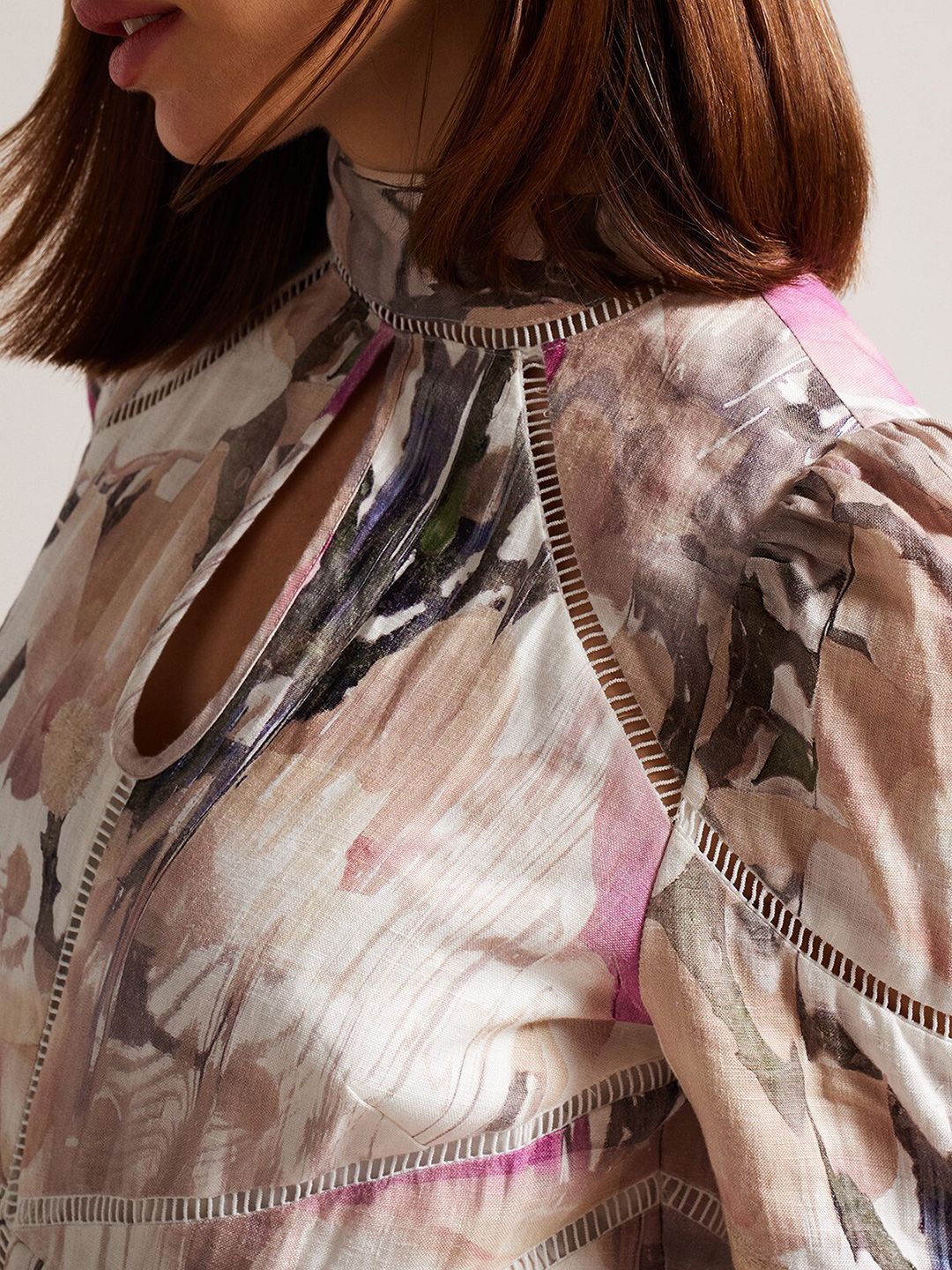 Buy Ted Baker Cream-Coloured Floral Print Tie-Up Neck Maxi Dress