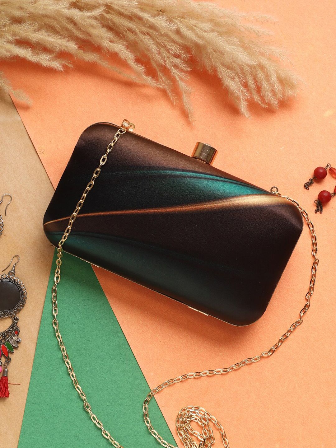 Swisni Printed Box Clutch With Shoulder Strap