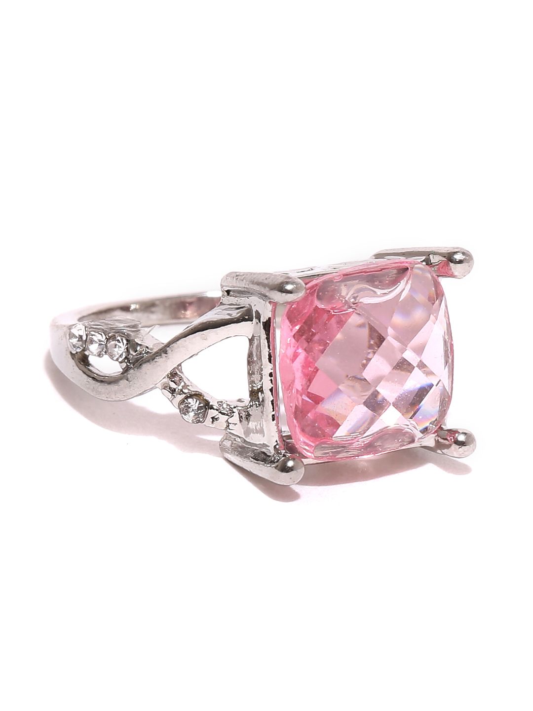 OOMPH Pink & Silver-Toned Zirconia-Studded Ring Price in India
