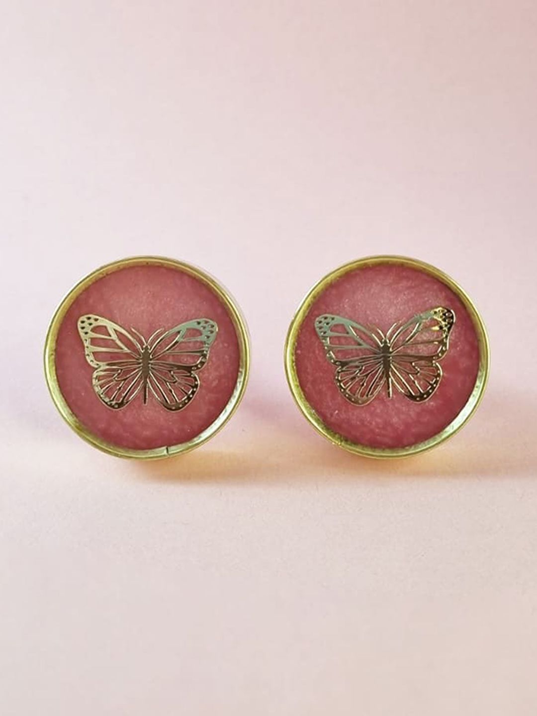 Folkstorys Makar 2-Pcs Pink & Gold-Toned Butterfly Design Metal Drawer Knobs
