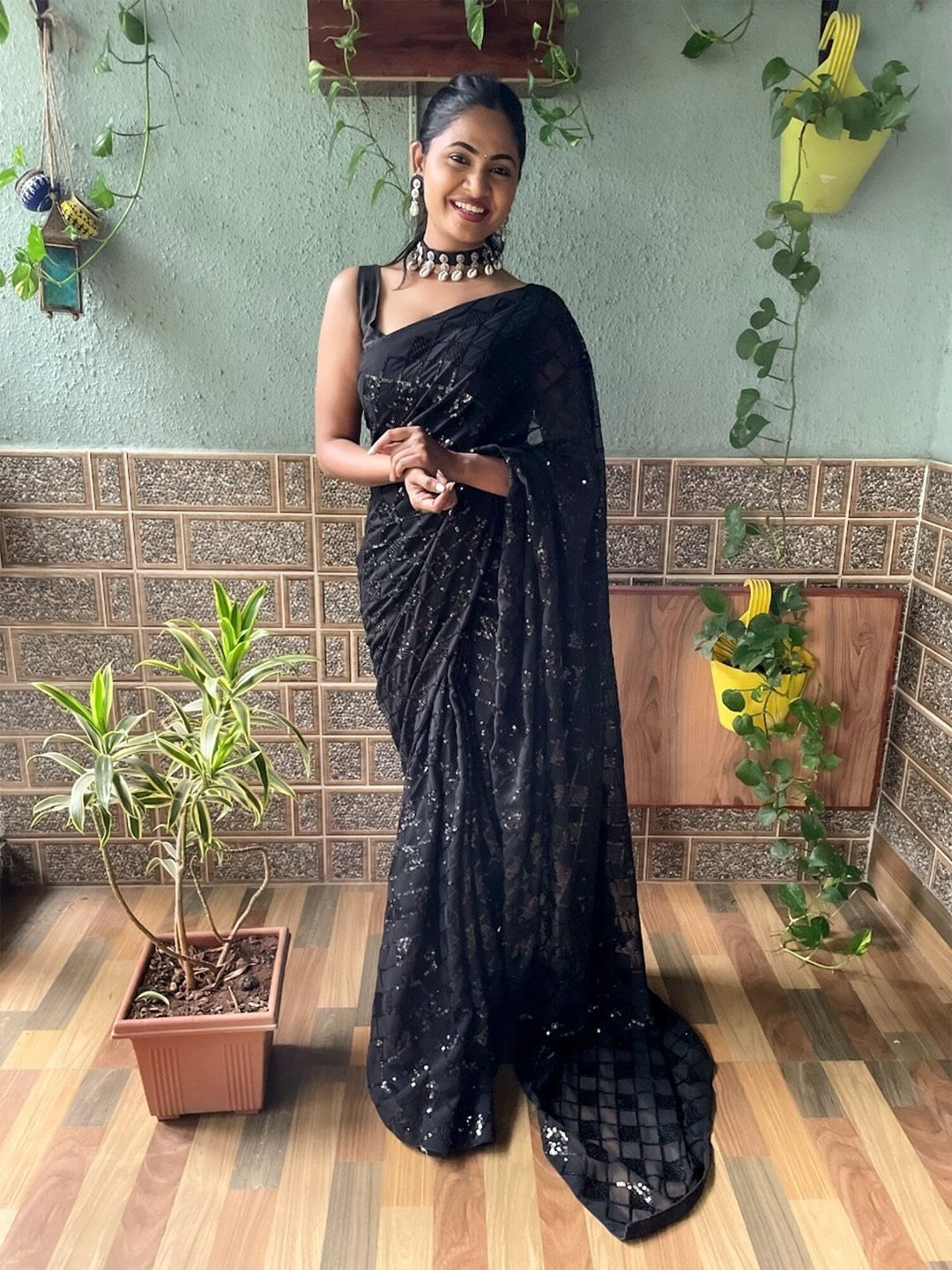 Mitera Embellished Sequinned Poly Georgette Saree