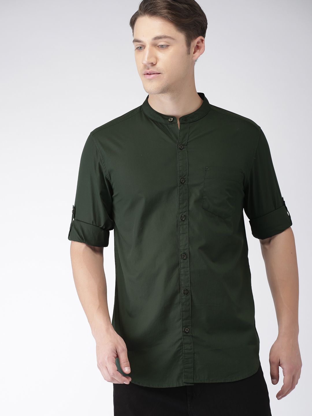 HIGHLANDER Men Olive Green Slim Fit Solid Casual Shirt