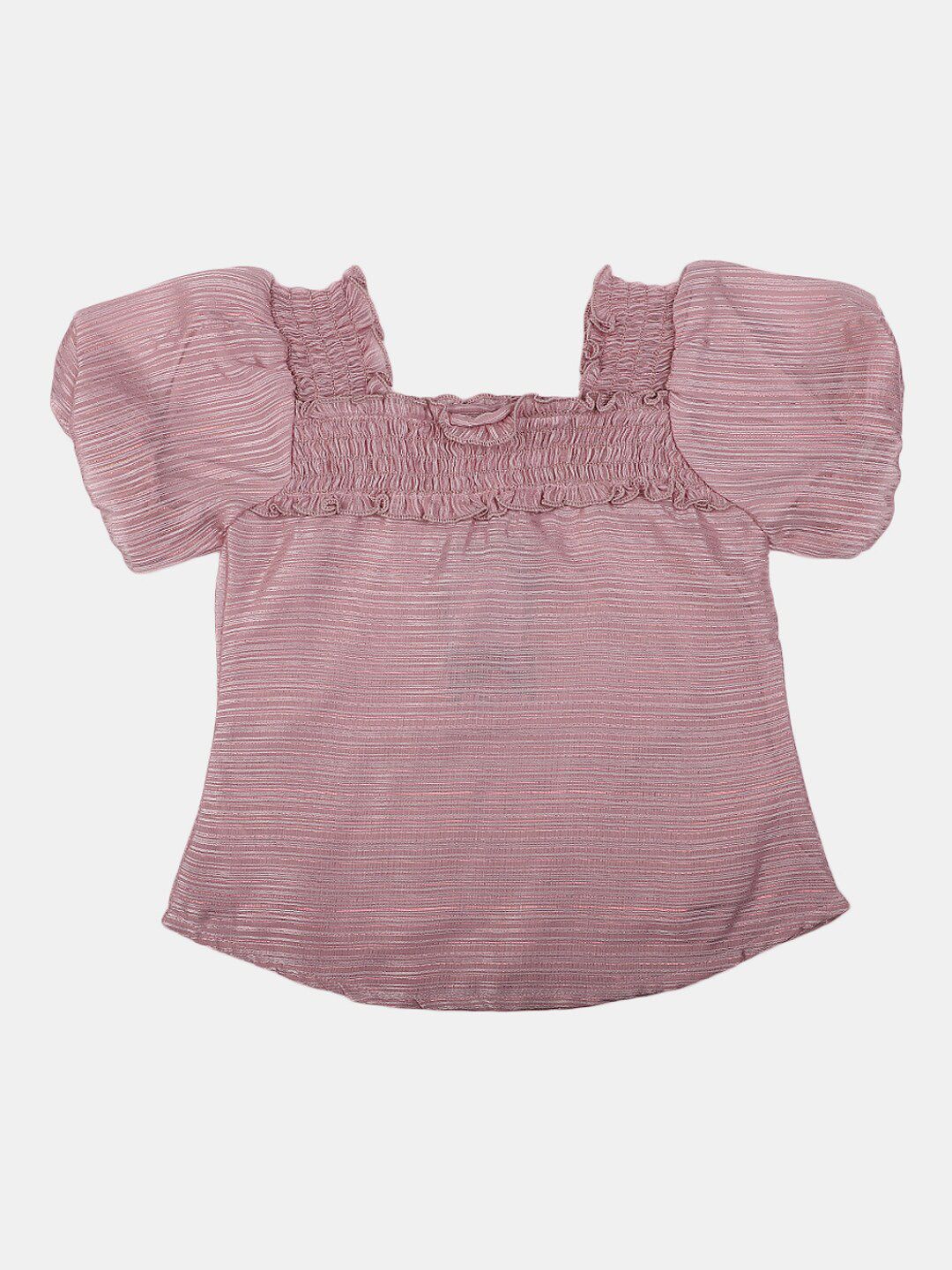 V-Mart Girls Striped Puff Sleeves Smocked Chiffon Top Price in India