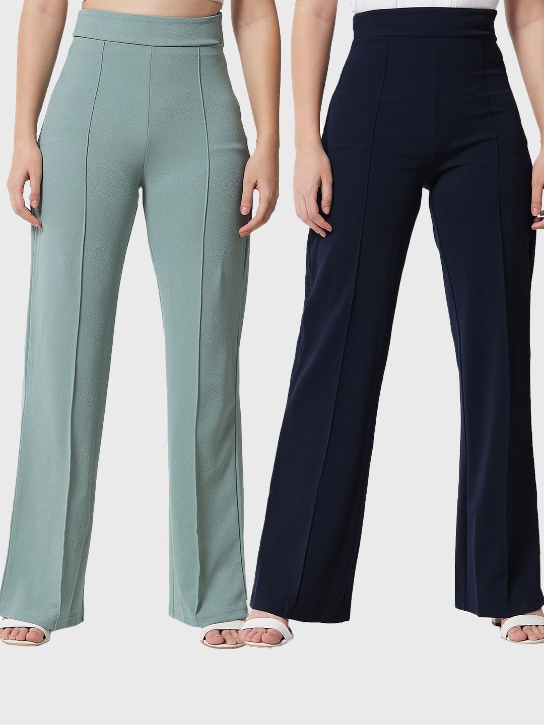 Kotty Women Pack Of 2 Relaxed Straight Leg High-Rise Easy Wash Parallel Trousers Price in India
