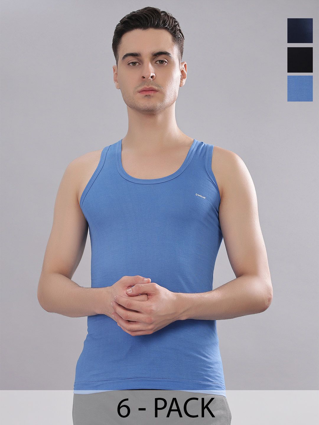 Dollar Bigboss Men Solid Pack of 6 Combed Cotton Casual Vest