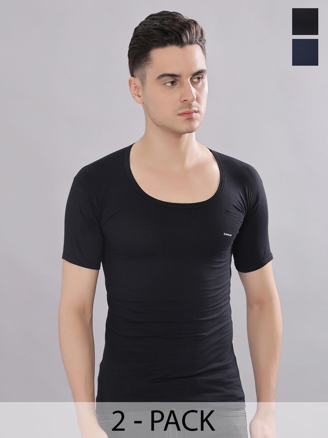 Dollar Bigboss Men Solid Pack of 2 Cotton Shrinkless Round Neck Vest