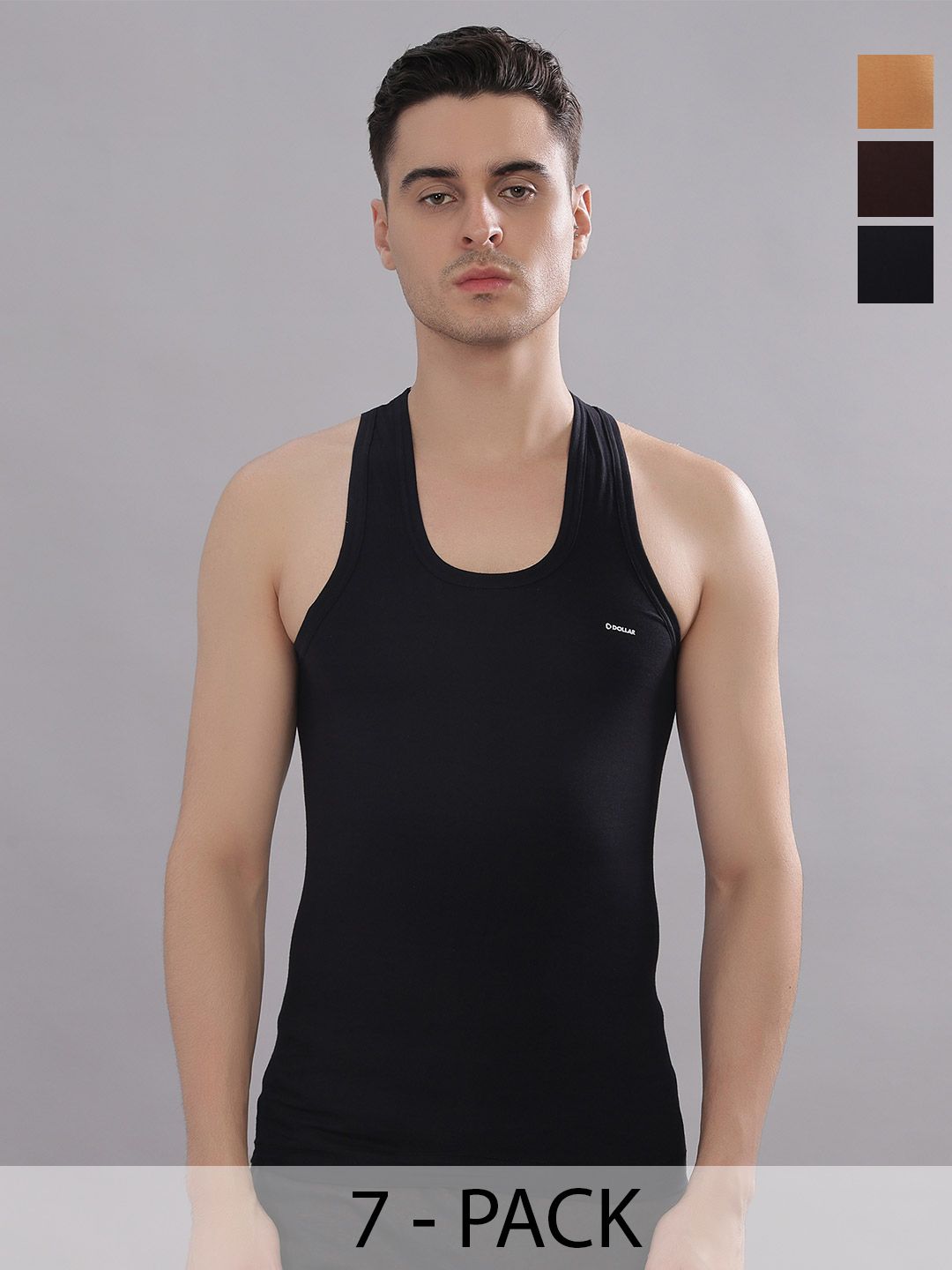 Dollar Bigboss Men Solid Pack of 7 Combed Cotton Casual Vest