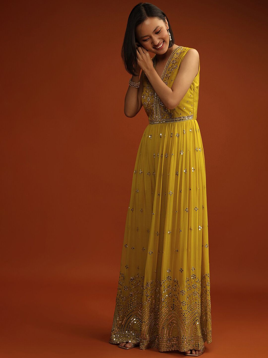 KALKI Fashion Yellow Embroidered Ethnic Jumpsuit Price in India
