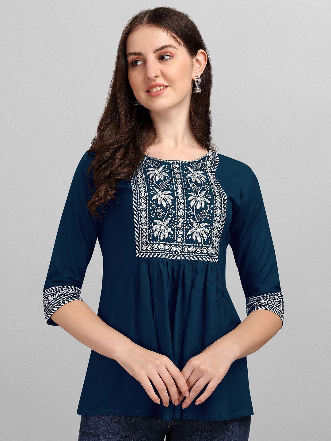 Shree Ramkrishna Fab Blue Print Top Price in India