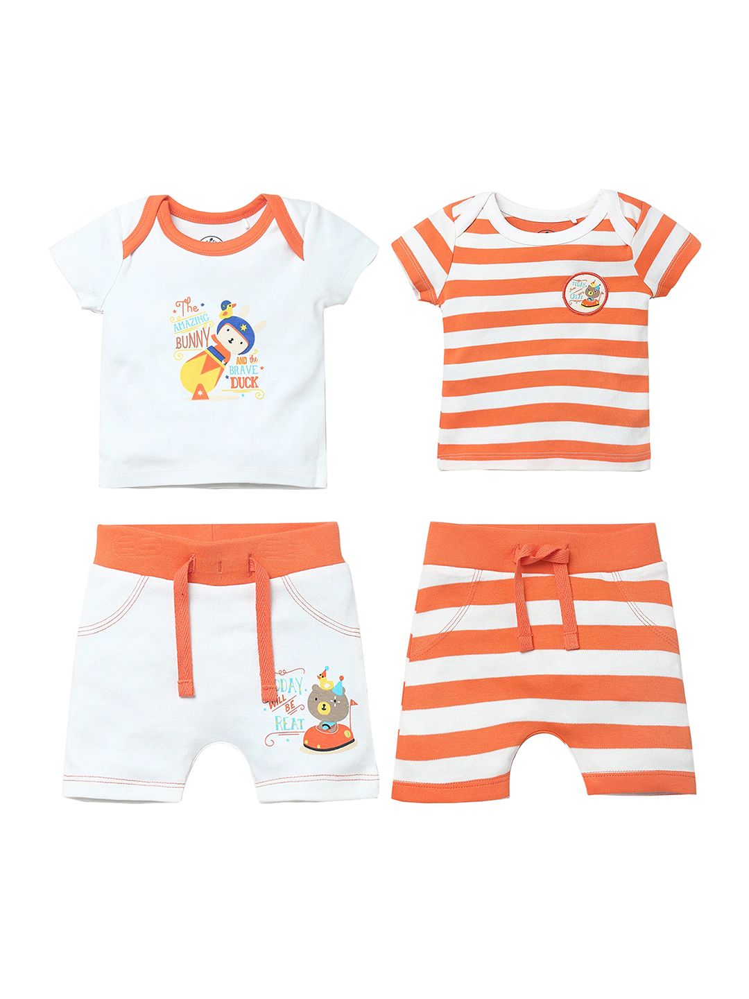 JusCubs Infant Boys Pack Of 2 Printed Pure Cotton T-shirt With Shorts