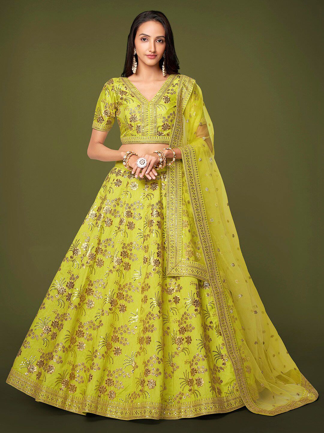 FABPIXEL Embroidered Semi-Stitched Lehenga & Unstitched Blouse With Dupatta Price in India