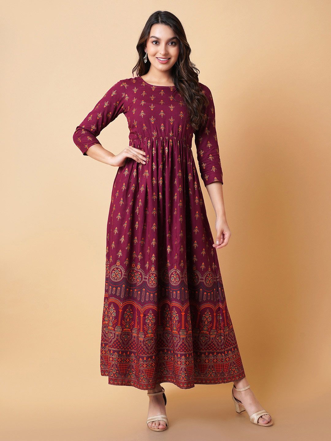 DAEVISH Ethnic Motifs Printed Maxi Dress Price in India