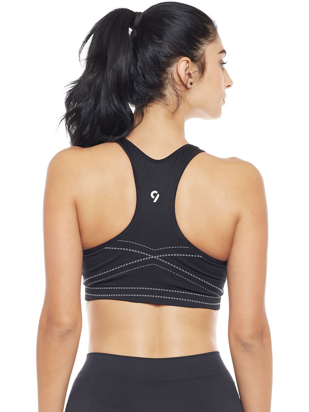 C9 AIRWEAR Women Black Printed Non-Wired Lightly Padded Racerback Sports Bra PZ2223_BLACK Price in India