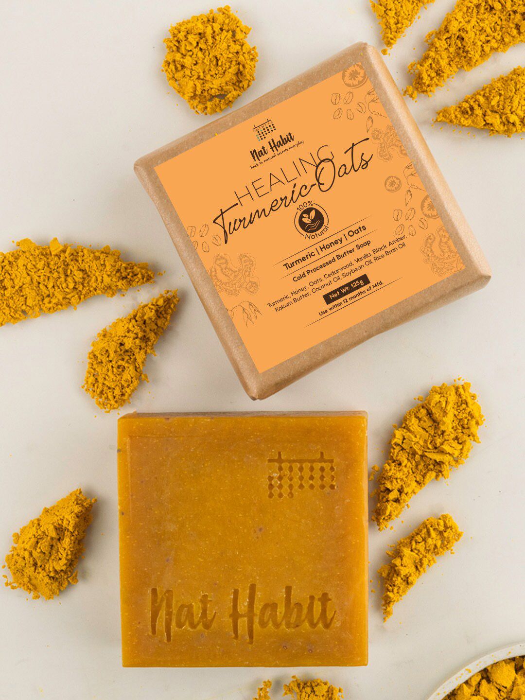 Nat Habit Set Of 2 Sacred Neem  Basil  Healing Turmeric Oats Soap Bars-125gm Each
