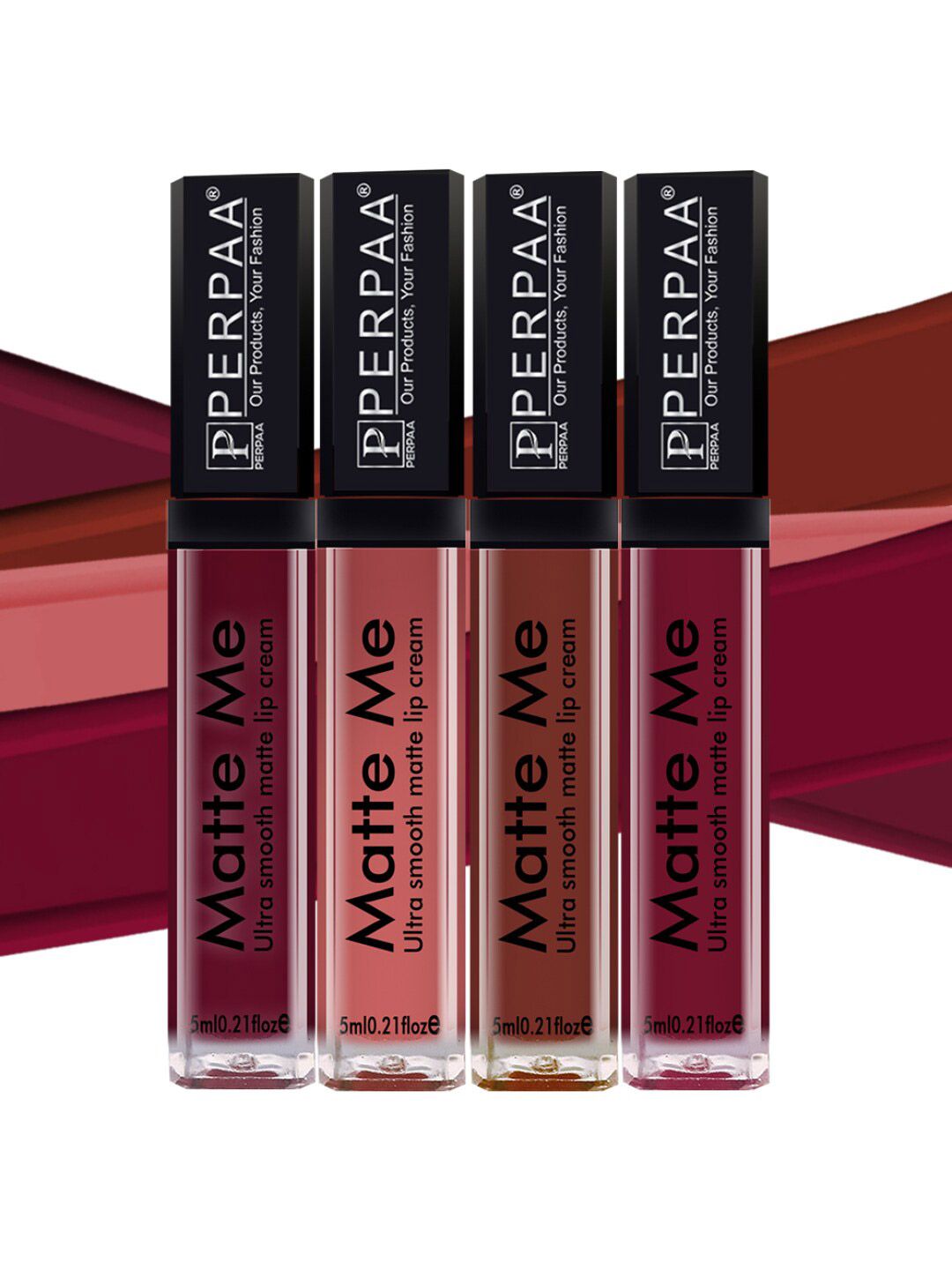 PERPAA Set of 4 Matte Me Ultra Smooth Matte Long Lasting Liquid Lipsticks - 5 ml each