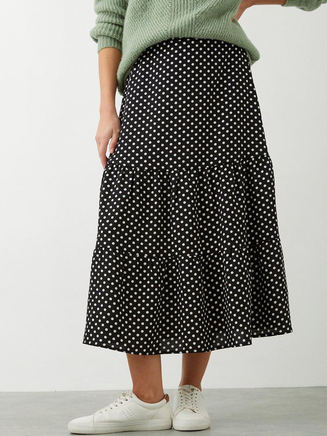 DOROTHY PERKINS Polka Dots Print Tiered Midi Skirt Price in India