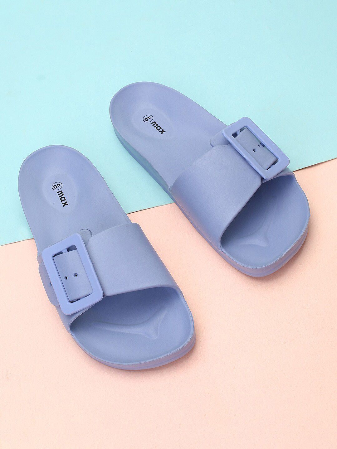 max Women Open Toe Sliders With Buckles