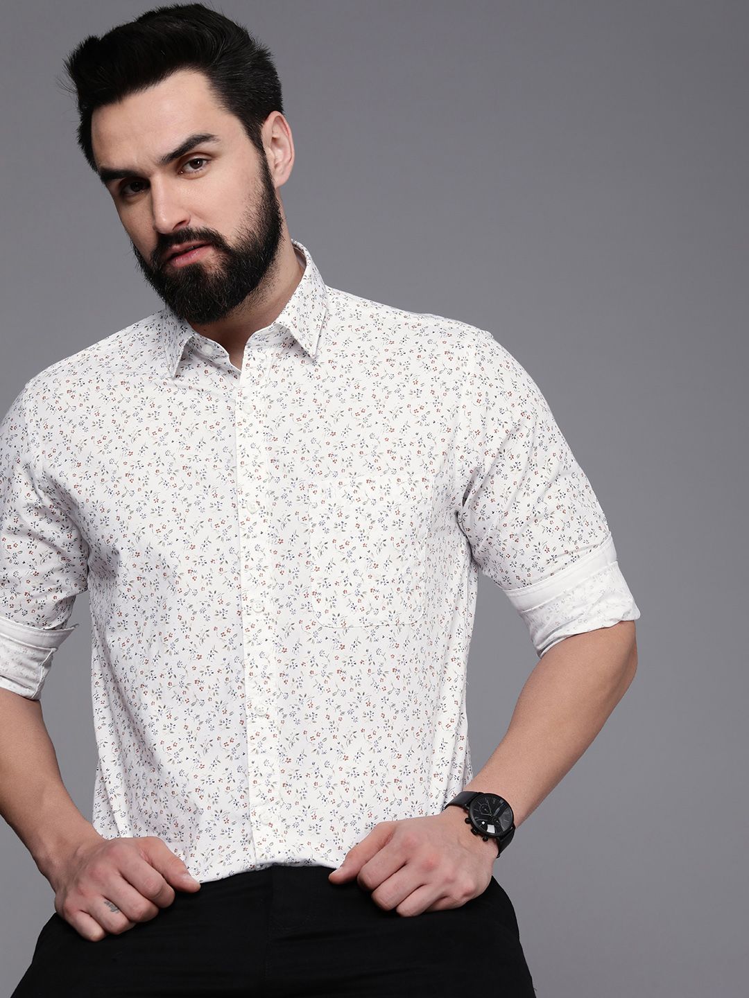Raymond Raymond Men Slim Fit Floral Printed Pure Cotton Casual Shirt