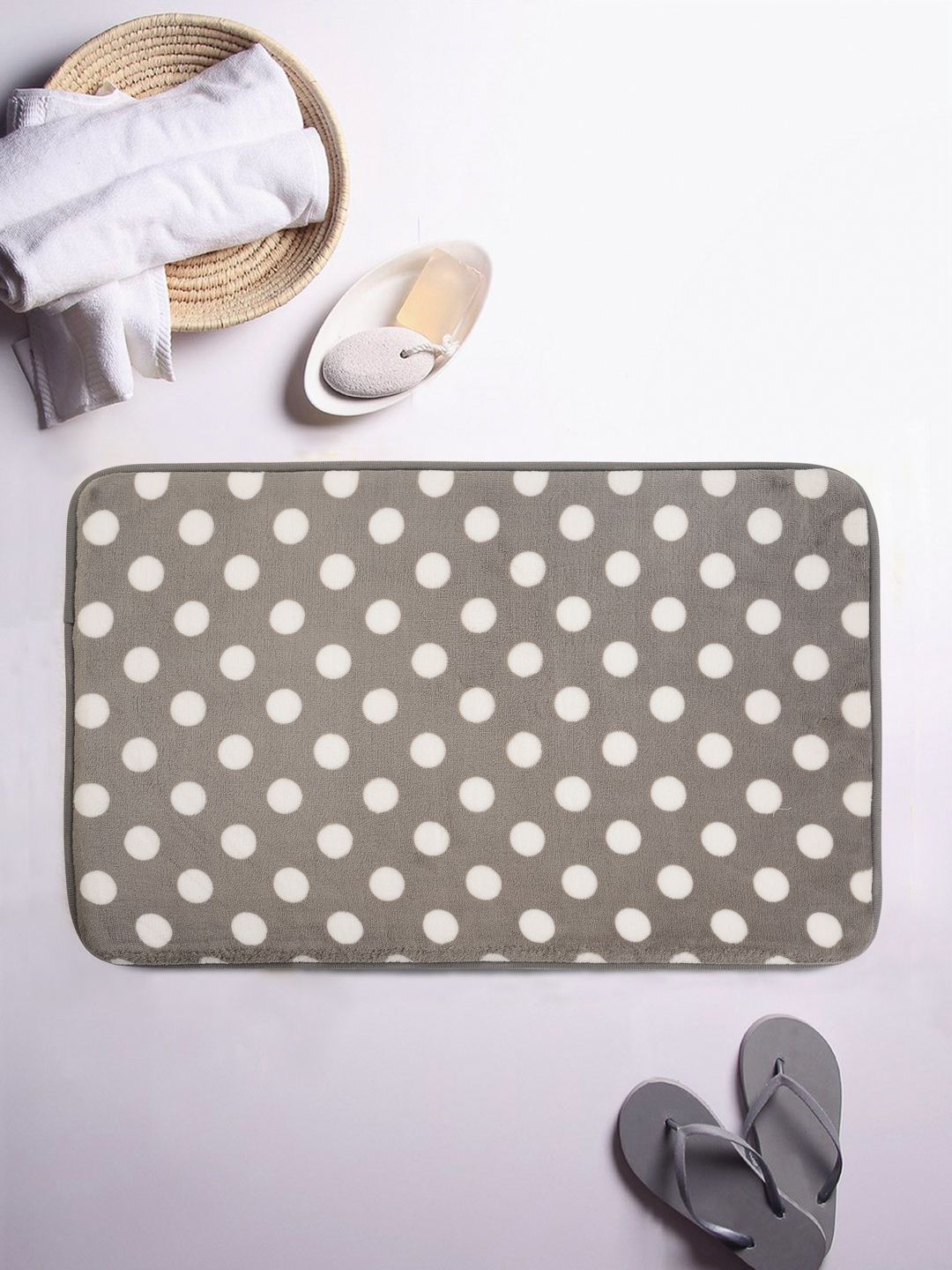 Cortina Grey & White Polka Dot Print Rectangular Bath Rug