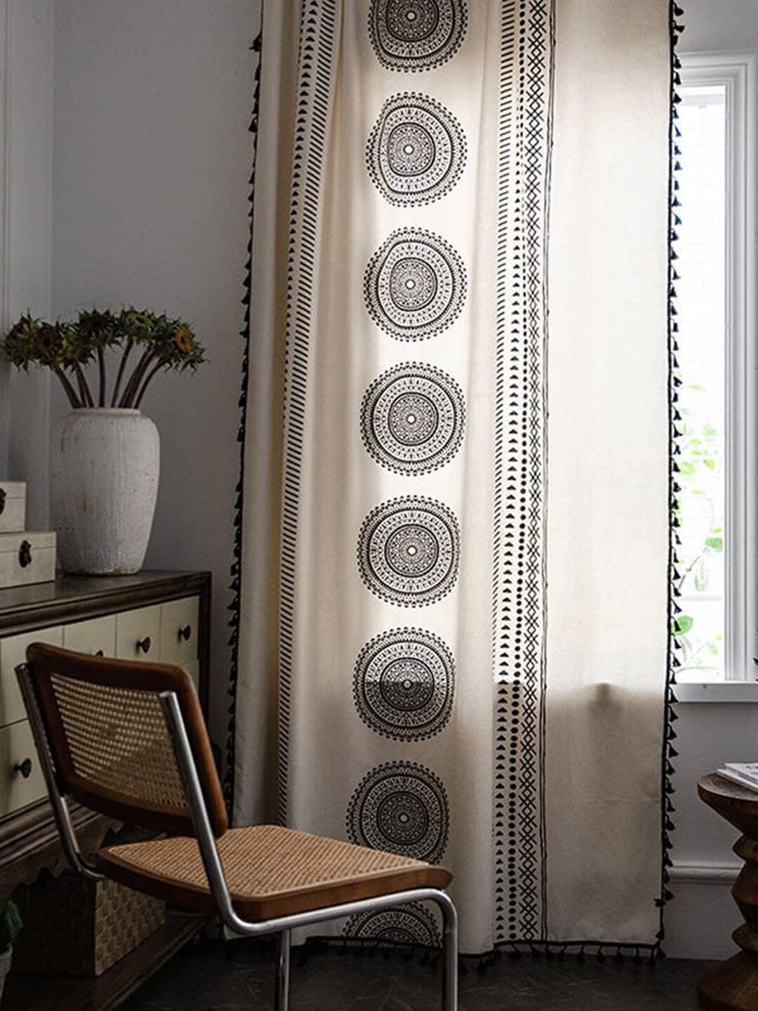 URBAN SPACE URBAN SPACE Boho Black & White Ethnic Motifs Printed Cotton Window Curtain