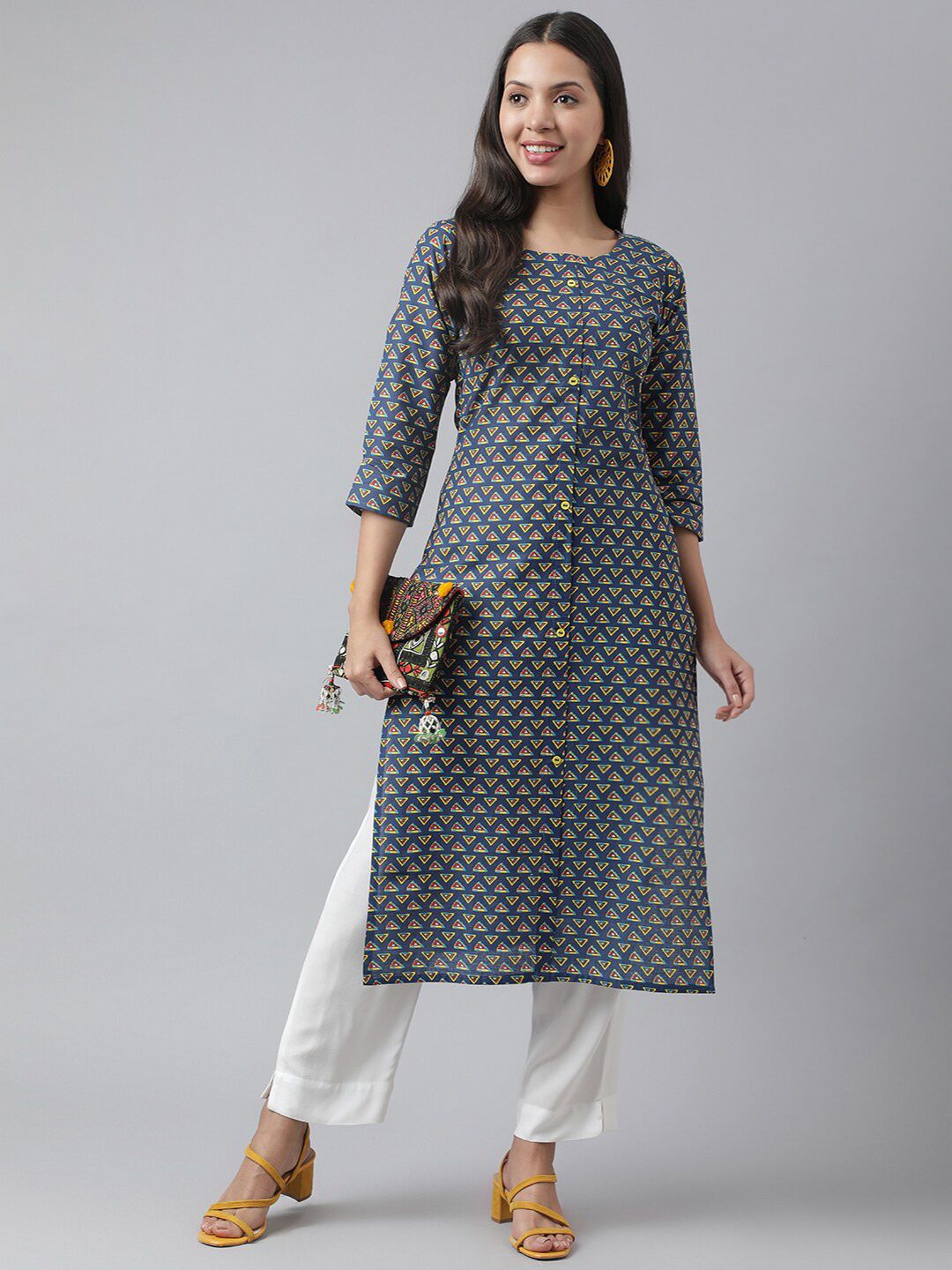 Kiana Geometric Printed Pure Cotton Straight Kurti Price in India