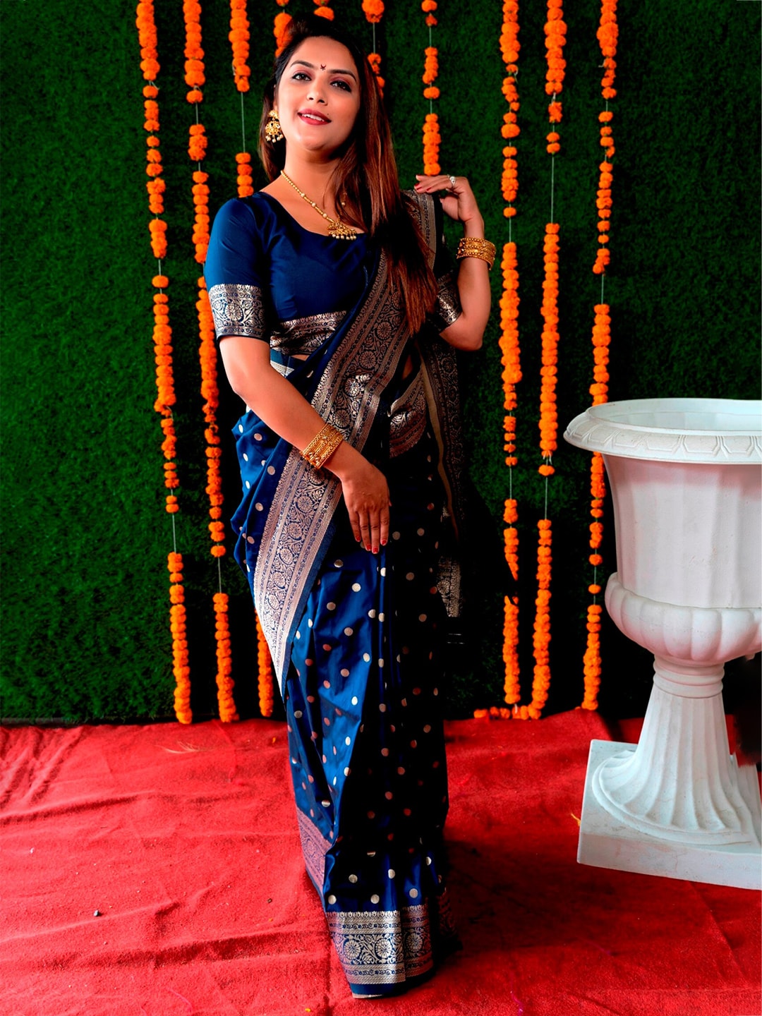 AVANTIKA FASHION Polka Dots Woven Design Zari Pure Silk Kanjeevaram Saree Price in India