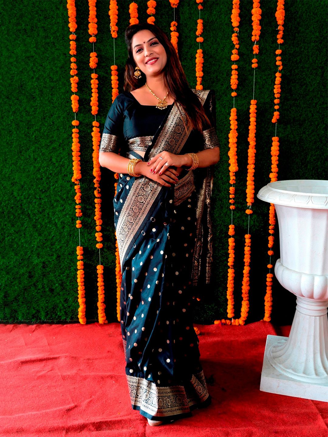 AVANTIKA FASHION Polka Dots Woven Design Zari Pure Silk Kanjeevaram Saree Price in India