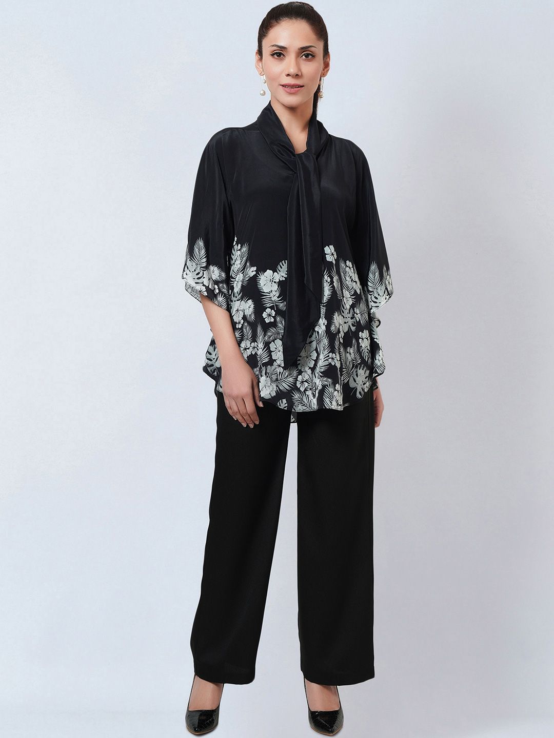 First Resort by Ramola Bachchan Floral Printed Kimono Sleeve Crepe Kaftan Top Price in India
