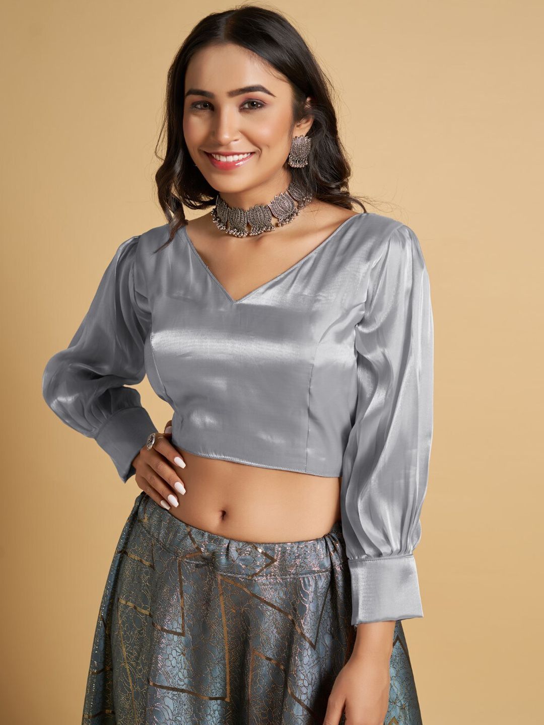 HIMRISE Full Sleeve Tissue Saree Blouse Price in India