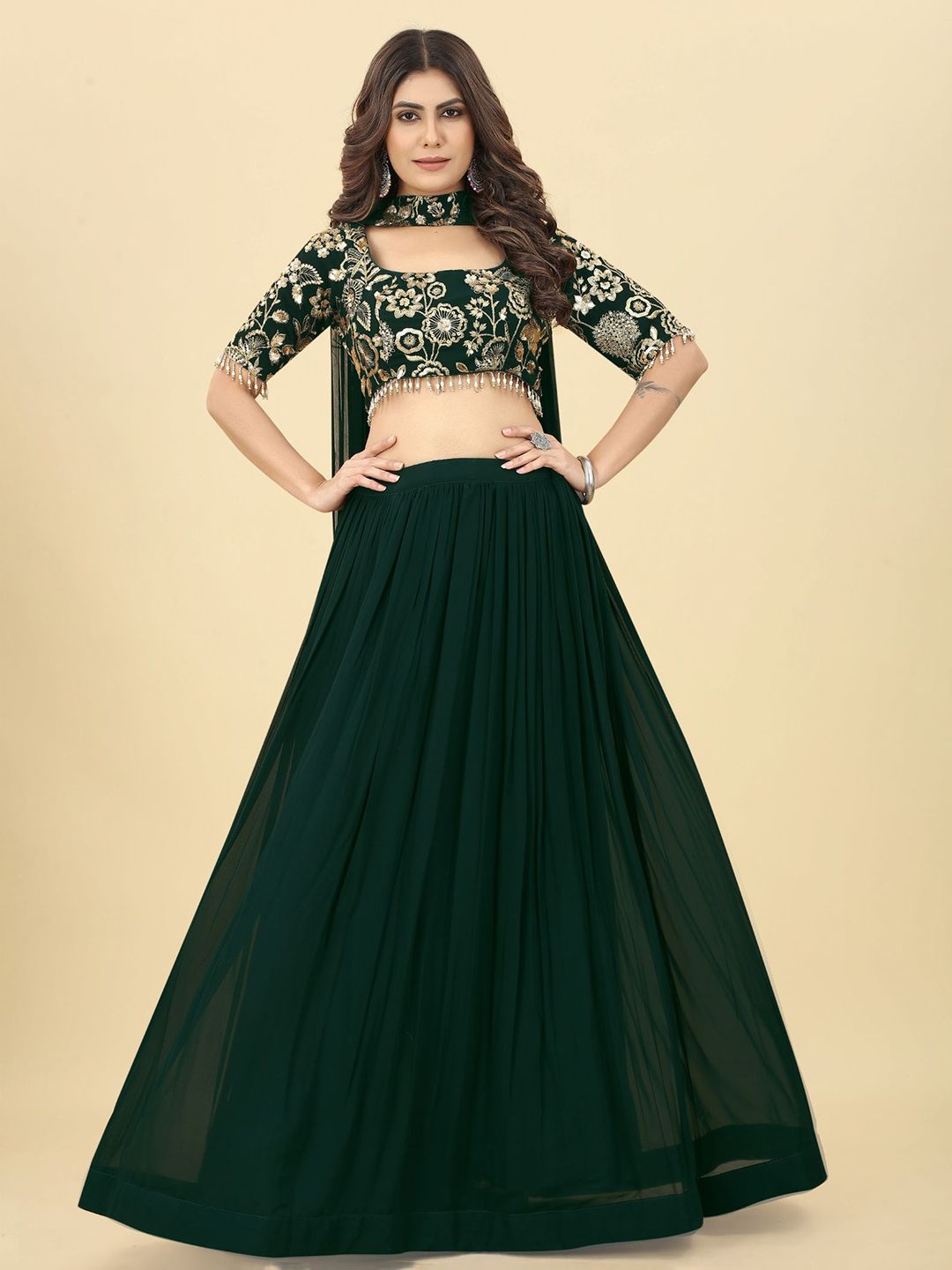 KALINI Embellished Sequinned Ready to Wear Lehenga & Blouse With Dupatta Price in India