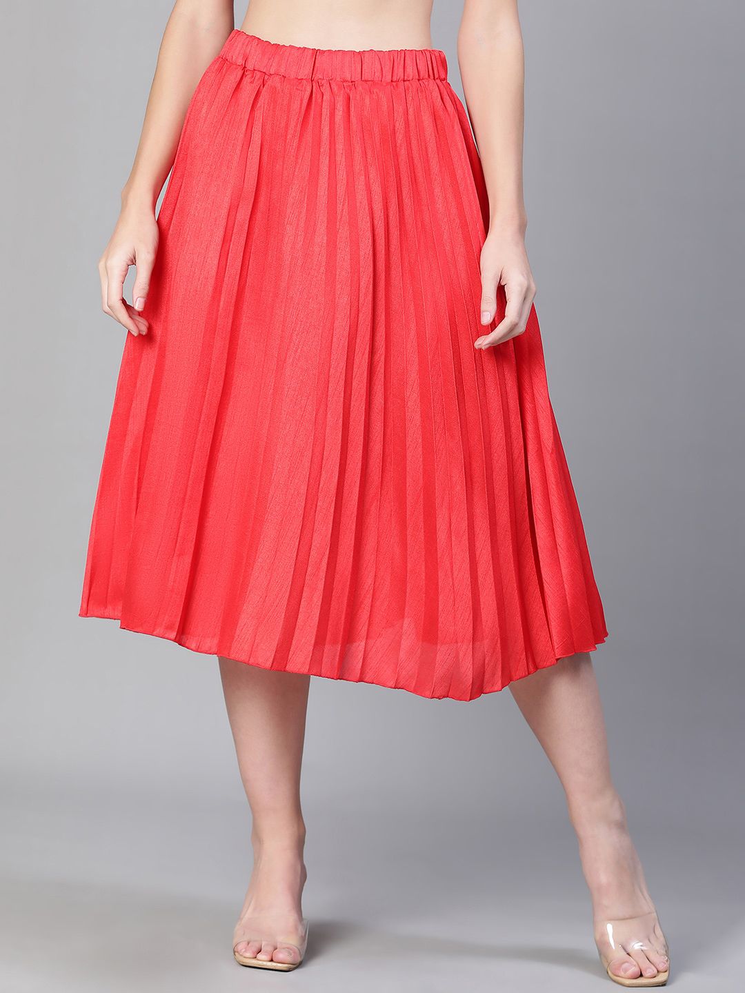 Oxolloxo Women A-Line Pleated Midi Skirts Price in India