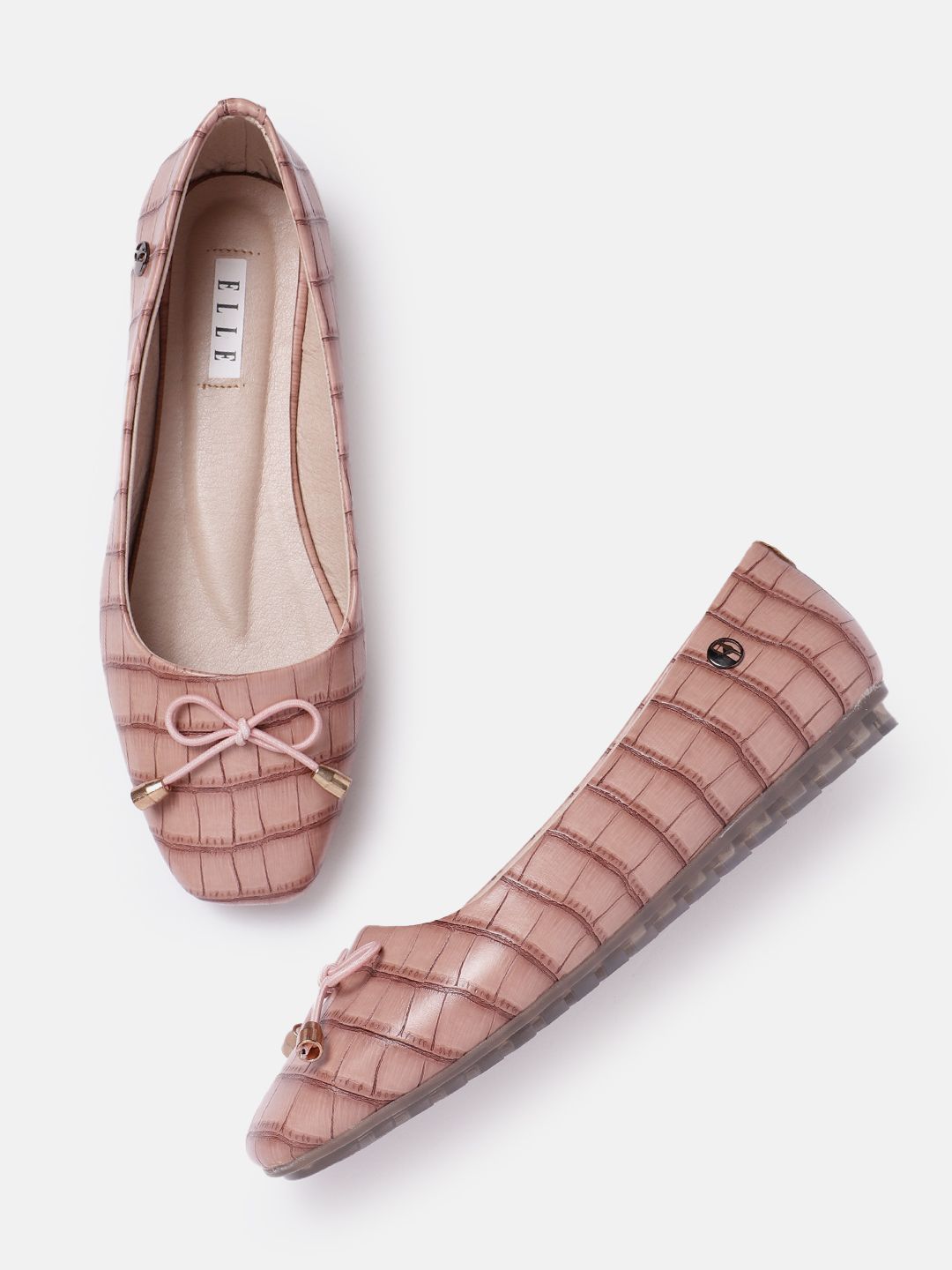 ELLE Women Textured Ballerinas with Bow Detail