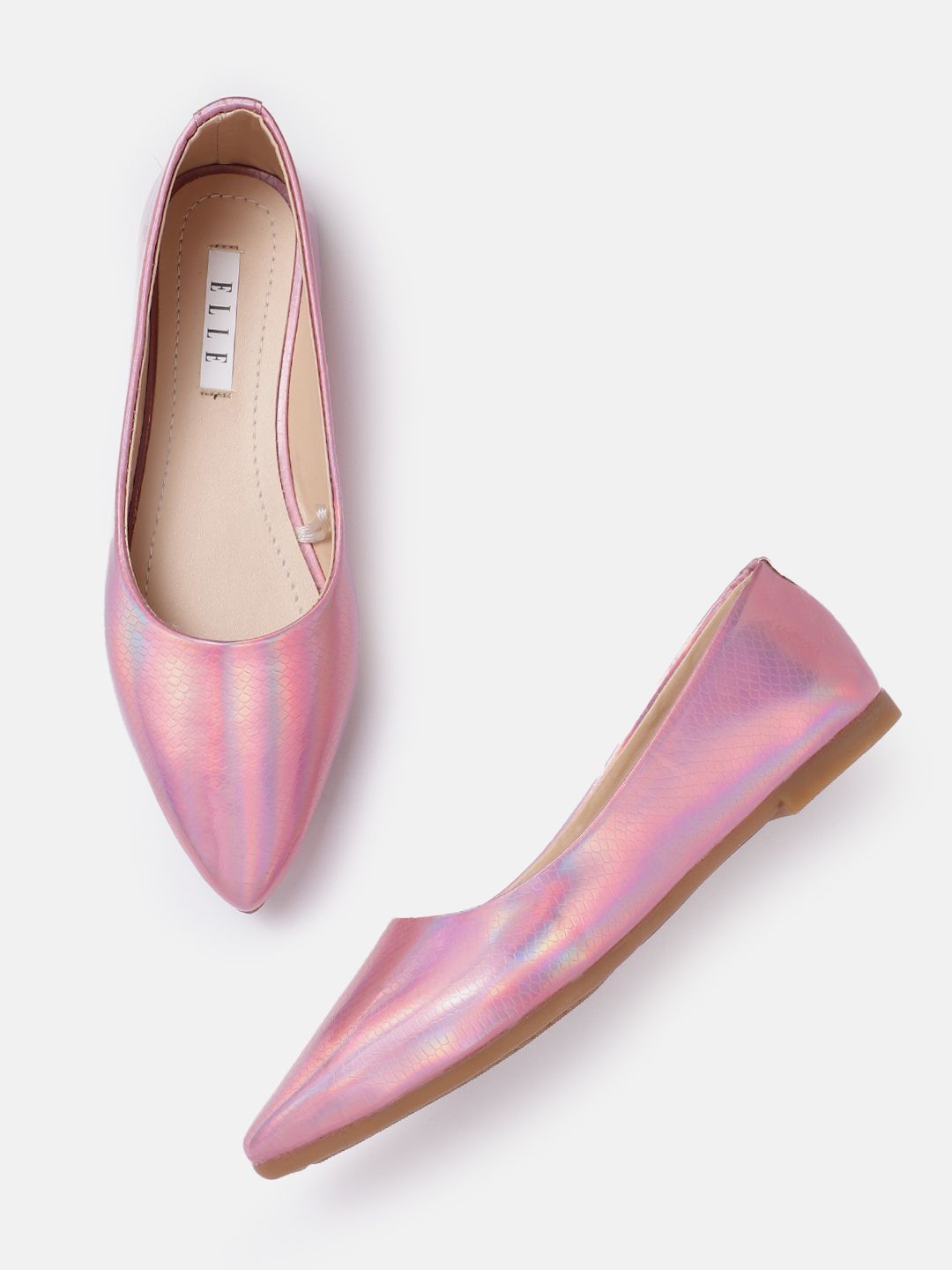 ELLE Women Textured Iridescent Effect Ballerinas