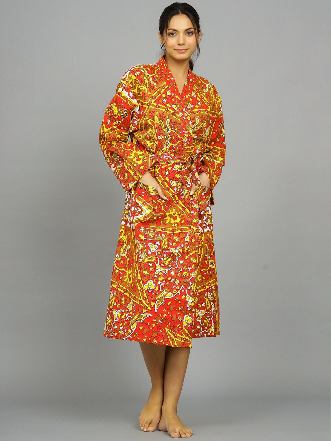 HANDICRAFT PALACE Printed Cotton Bath Robe
