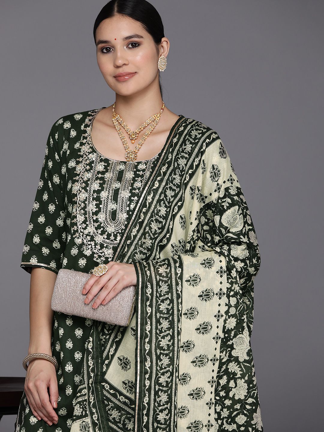 Libas Floral Yoke Design Regular Gotta Patti Pure Cotton Kurta with Sharara & With Dupatta Price in India