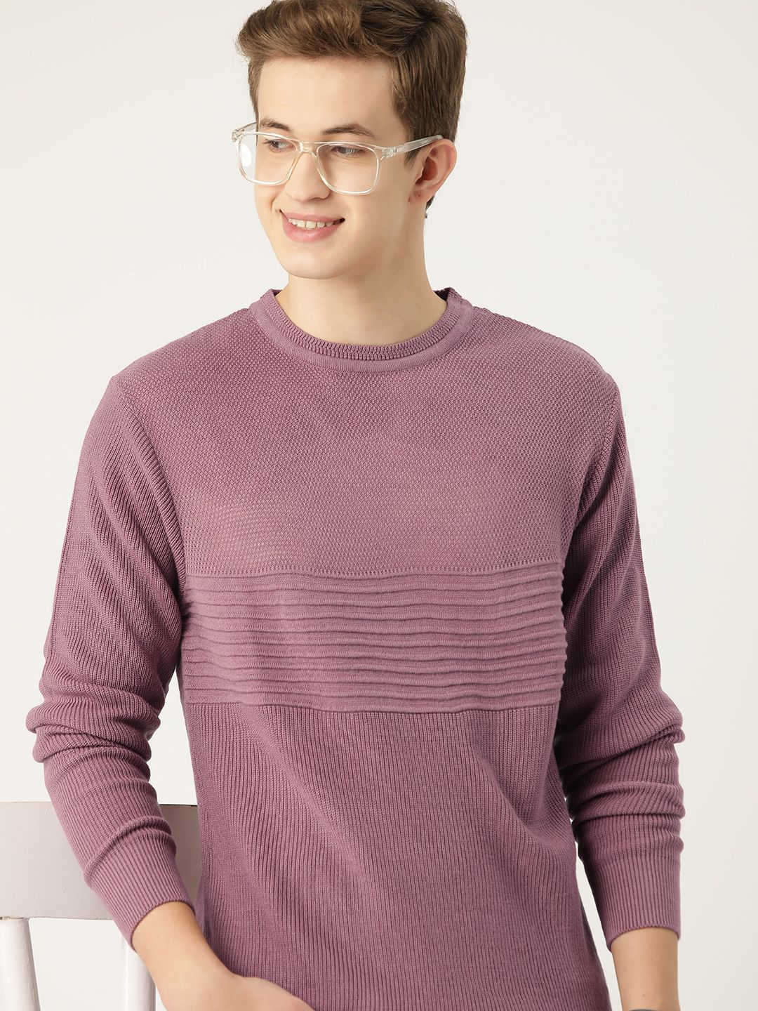 Mast & Harbour Acrylic Self-Striped Pullover