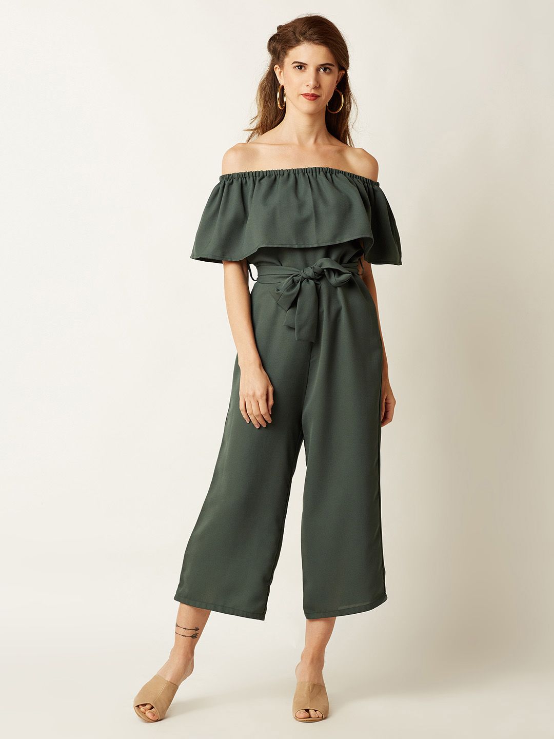 Miss Chase Green Off-Shoulder Layered Jumpsuit Price in India