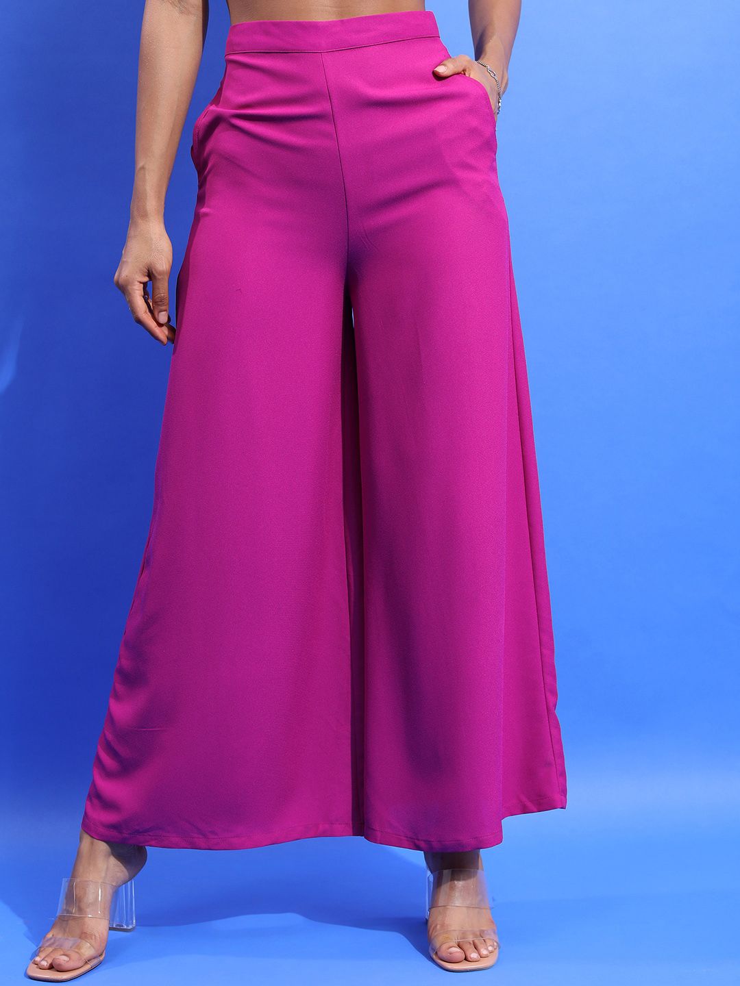 Tokyo Talkies Women Violet High-Rise Flared Parallel Trousers Price in India