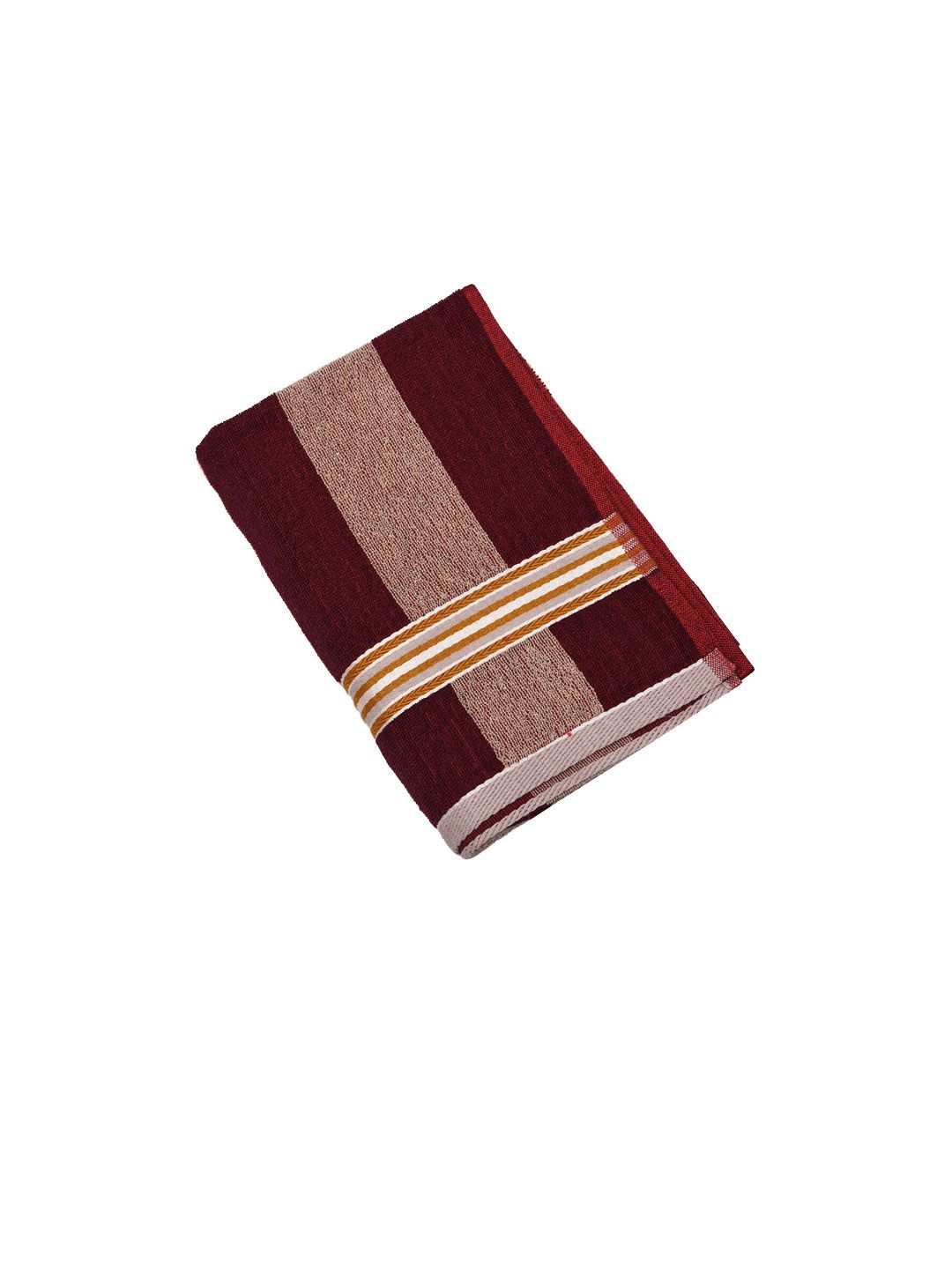 Kuber Industries Maroon & Beige Striped 150 GSM Cotton Quick Dry Bath Towel
