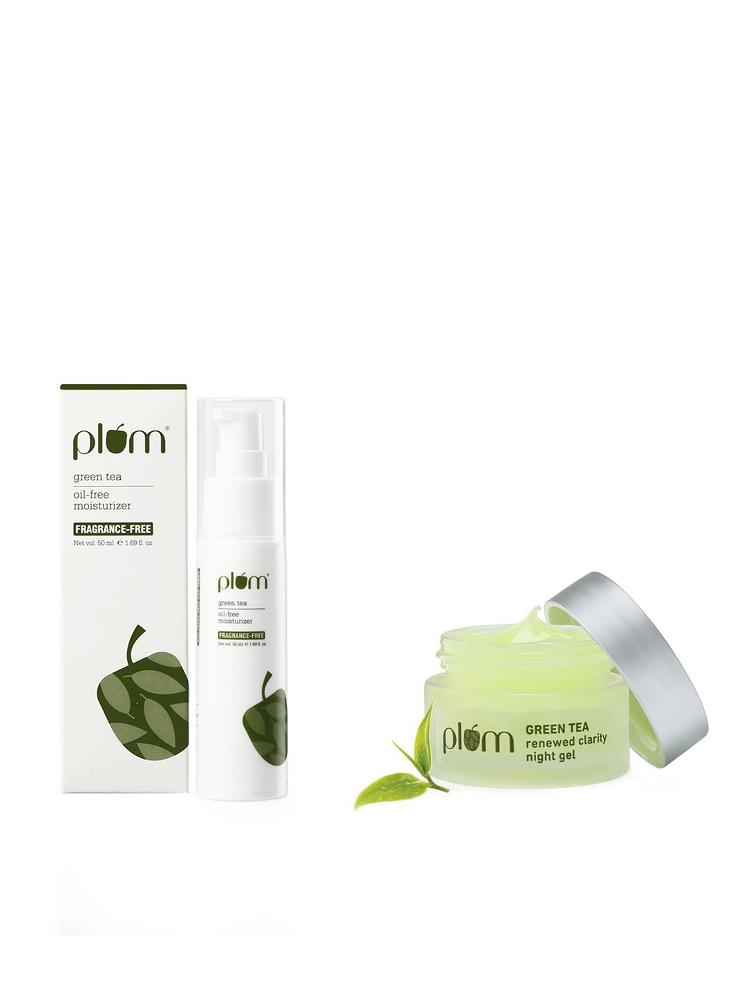Plum Plum Set of Green Tea Moisturizer - 50 ml & Green Tea Renewed Clarity Night Gel - 15 ml