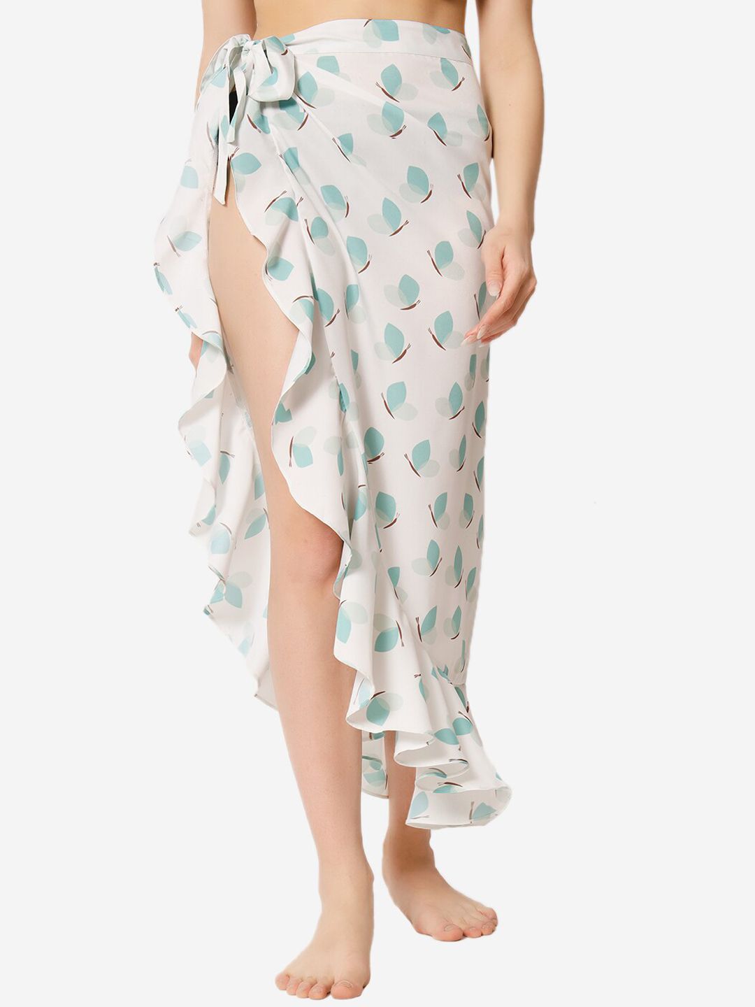 Beau Design Off White Printed Wrap Around Swimwear Cover Up Skirt
