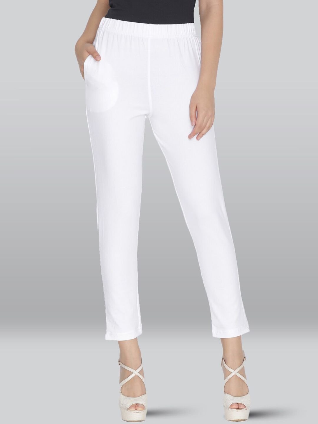 LYRA Women White Smart Slim Fit High-Rise Trousers Price in India