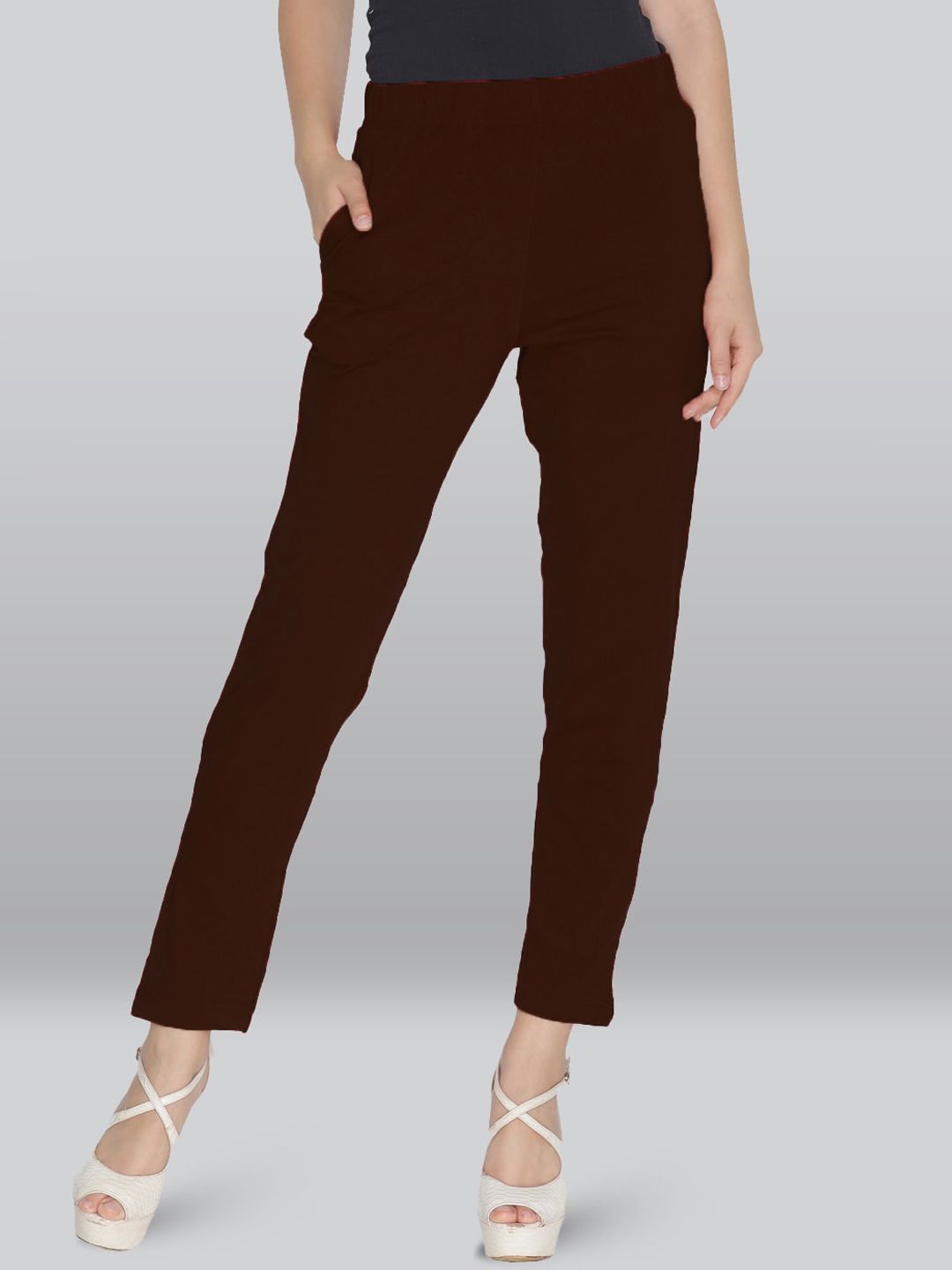 LYRA Women Brown Smart Slim Fit High-Rise Trousers Price in India