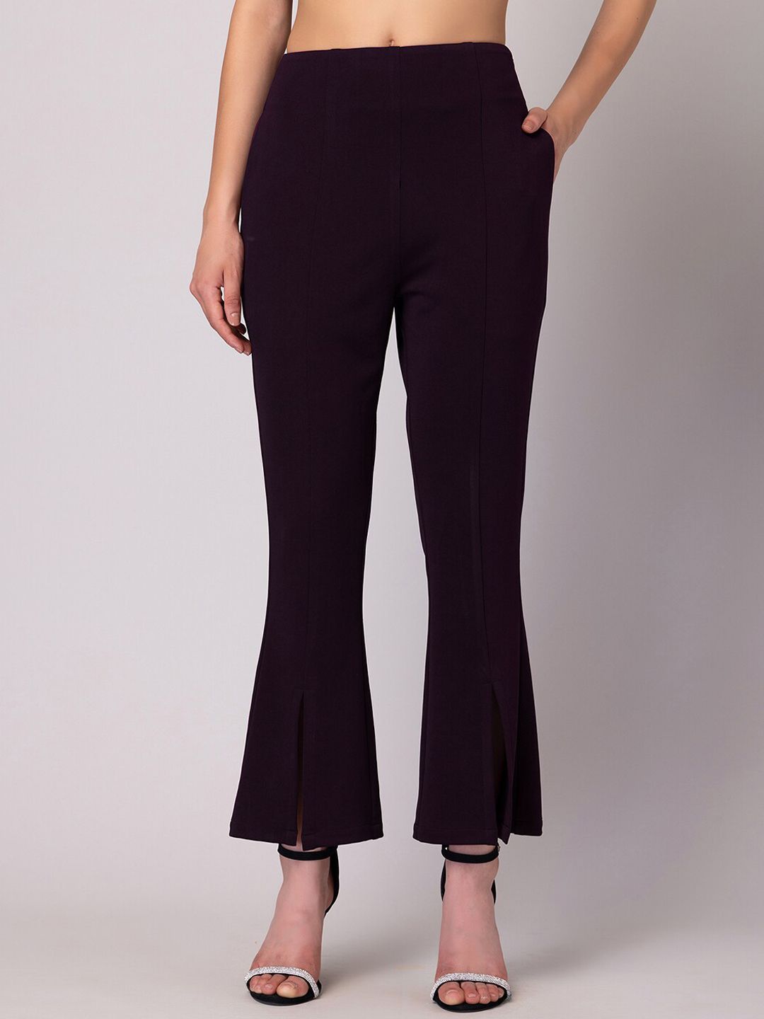 FabAlley Women Purple High-Rise Slit-Hem Bootcut Trousers Price in India