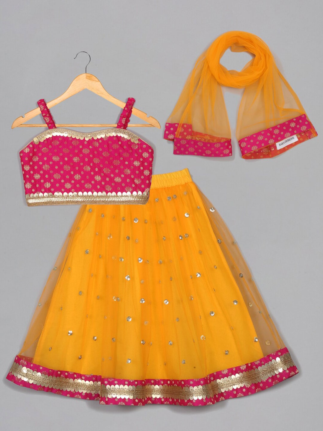 SAKA DESIGNS Girls Woven Design Sequinned Ready to Wear Lehenga Choli With Dupatta Price in India