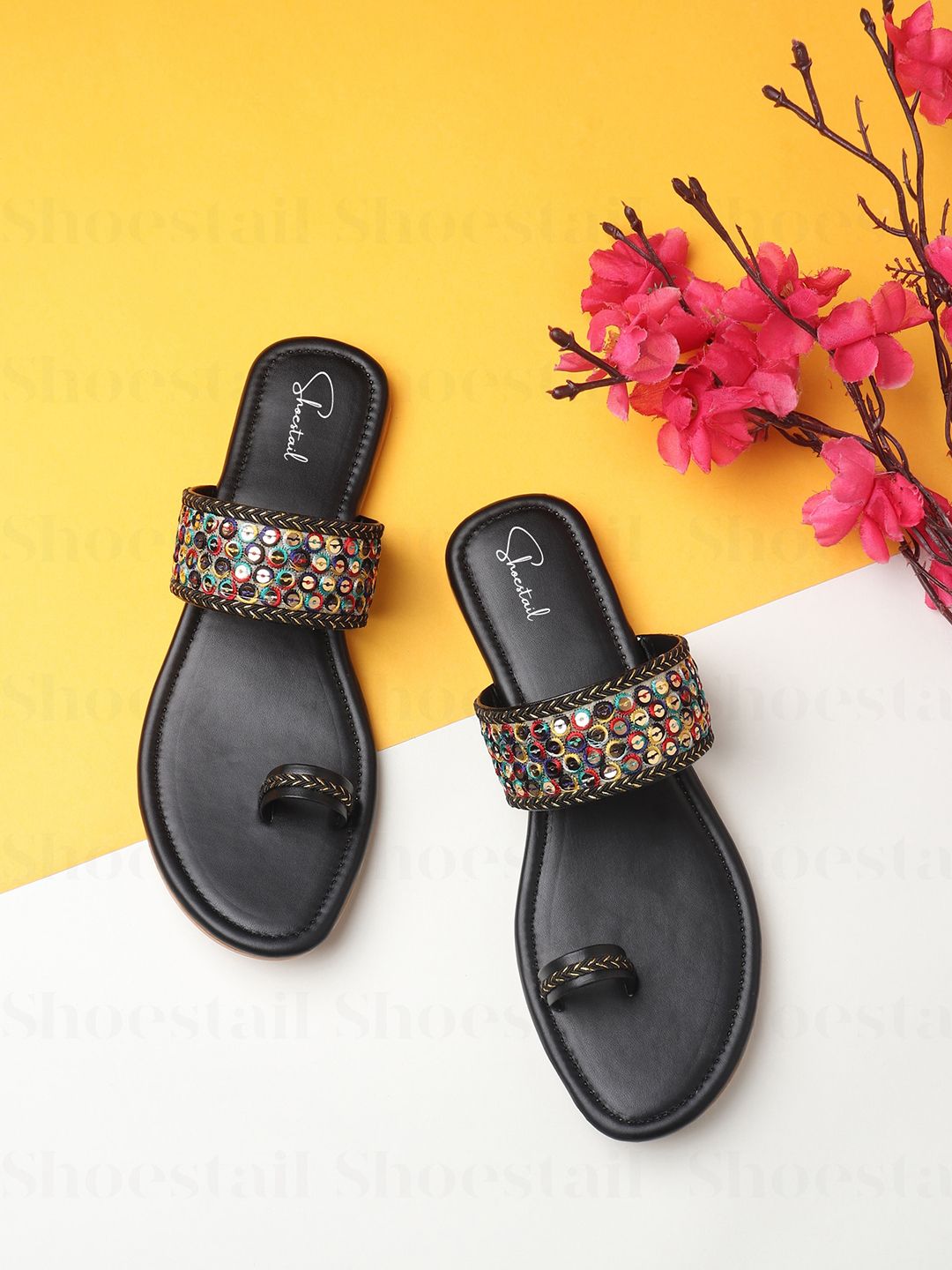 Shoestail Women Ethnic Embellished One Toe Flats Price in India